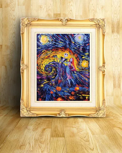 Vista 2 de Uhomate Pósteres Jack Sally Jack y Sally Pesadilla antes de navidad Vincent Van Gogh Noche estrellada Pósteres empapelado Arte de guardería