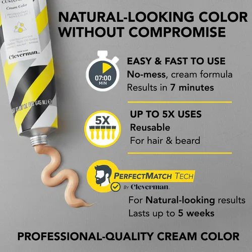 Vista 3 de Cleverman - Tinte para cabello y barba para hombres negros, negro 1.0, cobertura de canas, sin goteo