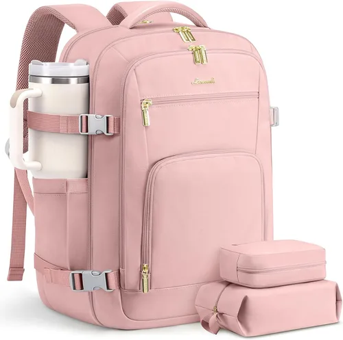 Vista 9 de LOVEVOOK Mochila de viaje para mujer y hombre, Beige, Mochilas de viaje