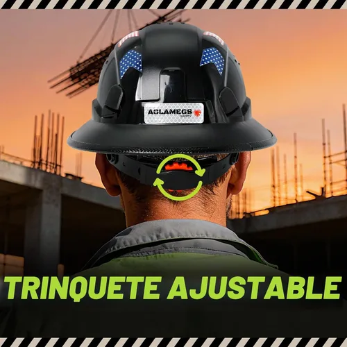 Vista 7 de Cascos de Construcción de ala completa aprobados por la OSHA con visera transparente - Casco de seguridad ANSI Z89.1 ventilado negro con correa