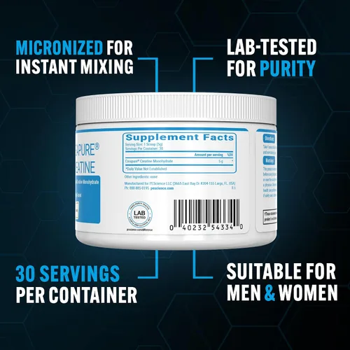 Vista 4 de PEScience TruCreatine+ Polvo de monohidrato de creatina más epicatequina, creatina micronizada Creapure para mujeres y hombres, apoya el crecimiento