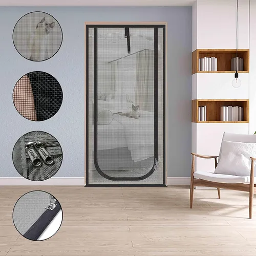 Vista 3 de QWR Puerta mosquitera mejorada para mascotas que se adapta a puertas de hasta 30 x 80 pulgadas, puerta de malla resistente a prueba de gatos