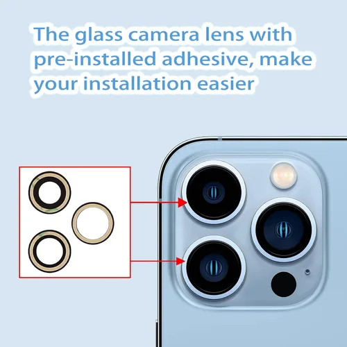 Vista 4 de Juego de 3 fundas de repuesto para lente de cámara trasera trasera para iPhone 13 Pro Max, reemplazo de lente de cámara trasera para iPhone 13 Pro