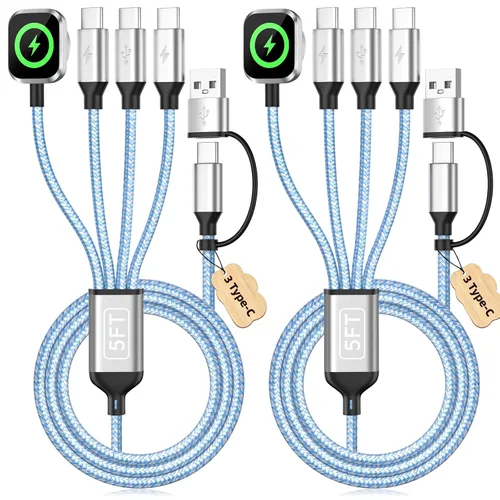 Vista 21 de Cable de carga múltiple USB C 4in2 3 X para cargador de iWatch, 5 B1-cuadrado