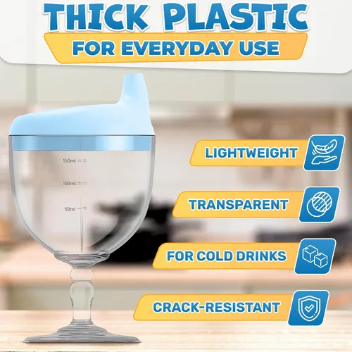 Vista 3 de VIKROM - Vaso de vino para niños pequeños con tapa, resistente a derrames, copa de 5 onzas