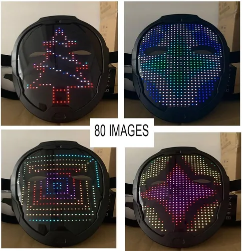 Vista 4 de DALEGDA Máscara facial de animación LED, detección de gestos para disfraces, fiestas de máscaras, regalo de Navidad para adultos y niños