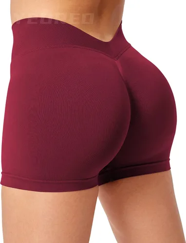Vista 5 de YEOREO Pantalones cortos de entrenamiento para mujer de 3.6 pulgadas V Cross Gym Shorts de levantamiento de glúteos Liz cintura alta sin costuras