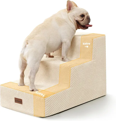 Vista 17 de Aodisman - Escaleras para perros y gatos pequeños, escalones de 3 escalones para mascotas para sofá y cama Beige