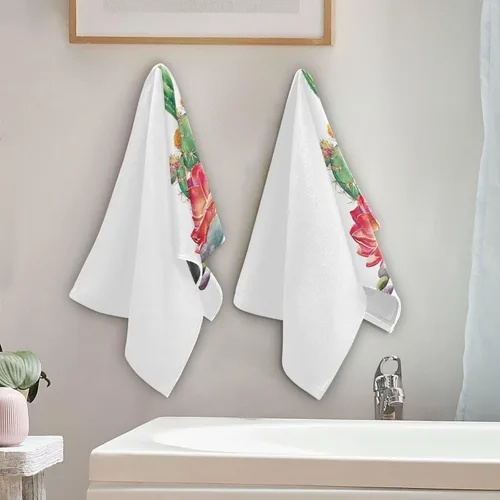 Vista 3 de Vdsrup Juego de 2 toallas de mano de cactus suculentos, toalla de verano de cactus tropical, toallas de baño pequeñas, toallas de baño suaves