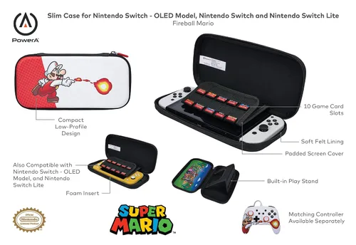 Vista 2 de PowerA Slim Case for Nintendo Switch - OLED Model, Nintendo Switch or Nintendo Switch Lite - Fireball Mario, Protective Case, Gaming Case, Console