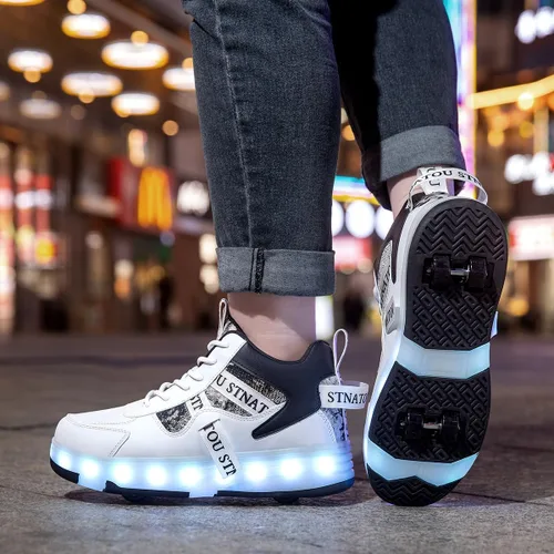 Vista 7 de HHSTS Zapatos de patinaje para niños mejorados con 16 luces LED, modelo de 4 ruedas iluminadas, para niños y niñas, tenis de moda para niños