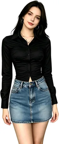 Vista 9 de Camisa sexy de manga larga ajustada con cuello de fila y cintura plisada con botón para camisa de mujer