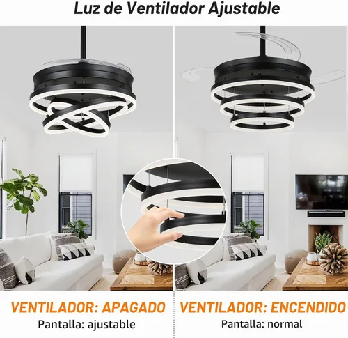 Vista 4 de Ventilador de techo retráctil, ventiladores de techo tipo araña de 42 pulgadas con luz, ventilador de techo moderno tipo araña para dormitorio, sala