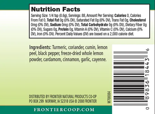 Vista 3 de Frontier Co-op Condimento de Curry Indio, Botella de 1.87 Onzas, Sabor Complejo con Cúrcuma, Semillas de Cilantro y Limón