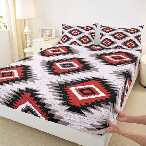 Vista 4 de Juego de sábanas bajeras de diseño nativo americano del suroeste para niños, niñas y adolescentes, juego de ropa de cama tribal para niños, niñas