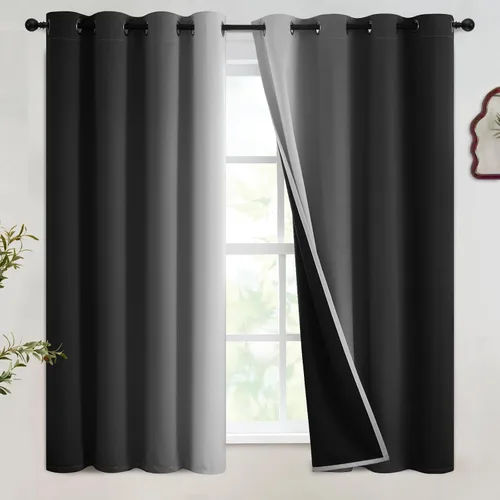 Vista 65 de SimpleHome Cortinas degradadas degradadas para oscurecer la habitación de 36 pulgadas de largo para dormitorio, con ojales y bloqueo de luz Negro