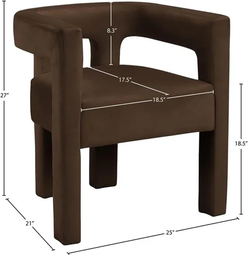 Vista 3 de Meridian Furniture 889Brown-C Colección Athena Moderna Silla de comedor contemporánea tapizada en terciopelo con terciopelo marrón suave, 25" An x