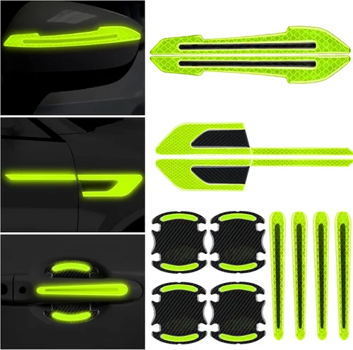 Vista 9 de Juego de 12 calcomanías reflectantes para automóvil, calcomanías de advertencia reflectantes para espejo retrovisor, protectores de copa de puerta