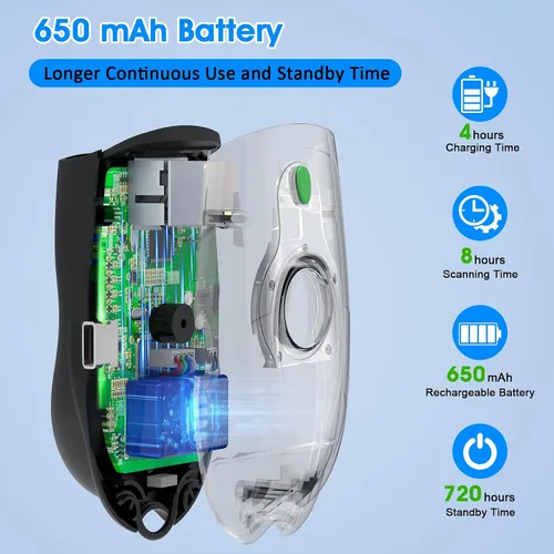 Vista 7 de Symcode Escáner de código de barras Bluetooth Mini 1D pequeño escáner portátil de código de barras 3 en 1 Bluetooth y 2.4G inalámbrico y USB