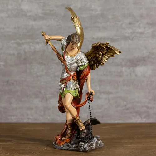 Vista 3 de BC - Estatua de San Miguel católico, figura de arcángel de 12 pulgadas de alto, protector de los fieles, decoración católica del hogar, escultura