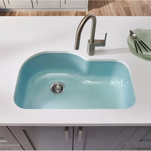 Vista 3 de Houzer PCH-3700 MT Porcela - Fregadero de cocina de acero esmaltado de 31 pulgadas, montaje inferior, compensación de un solo tazón, compatibilidad