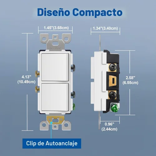 Vista 7 de CML Interruptor de Luz Decorativo de Doble Balancín, Interruptor de Pared de Paleta de Polo Simple Dual, Interruptor Eléctrico de Encendido/Apagado
