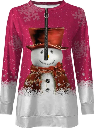 Vista 4 de Sudaderas con media cremallera para mujer, de gran tamaño, de manga larga, con gráfico navideño, con cremallera de un cuarto, suéter de otoño e