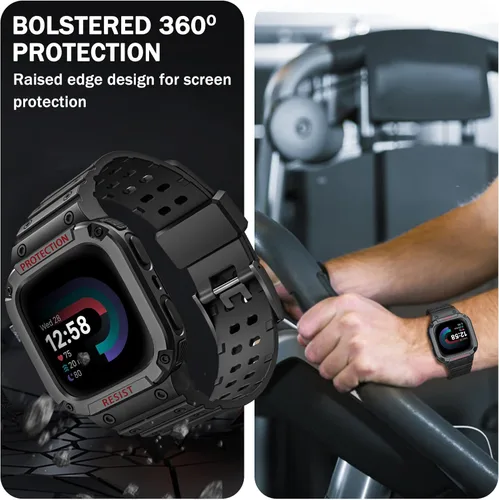 Vista 4 de Bandas Fintie con Estuche Compatible con Fitbit Versa 4/3/2/1/Versa Lite/Fitbit Sense 2/Sense, Estuche Protector con Correa Banda Deportiva Negro