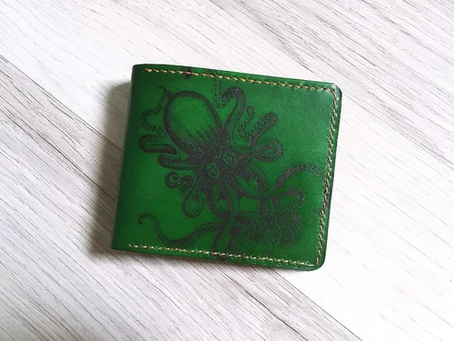 Vista 3 de Personalized Octopus Ocean leather handmade mens wallet bifold minimalist slim front pcoket engraved anniversary gifts