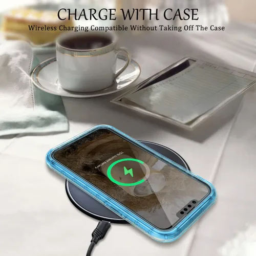 Vista 5 de LONTECT Funda para iPhone 13 Pro con protector de pantalla integrado con purpurina transparente, brillante, resistente, a prueba de golpes, híbrida