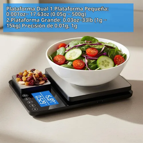 Vista 2 de Diyife - Báscula de cocina de doble plataforma de 0.001 oz/33 libras, báscula de alimentos de acero inoxidable de 9.4 pulgadas con dos precisiones
