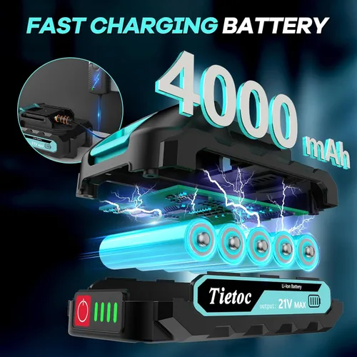 Vista 7 de TIETOC Tijeras eléctricas inalámbricas con batería de larga duración de 21 V, cortador de cartón de alta velocidad de 24000 RPM para tela, plástico
