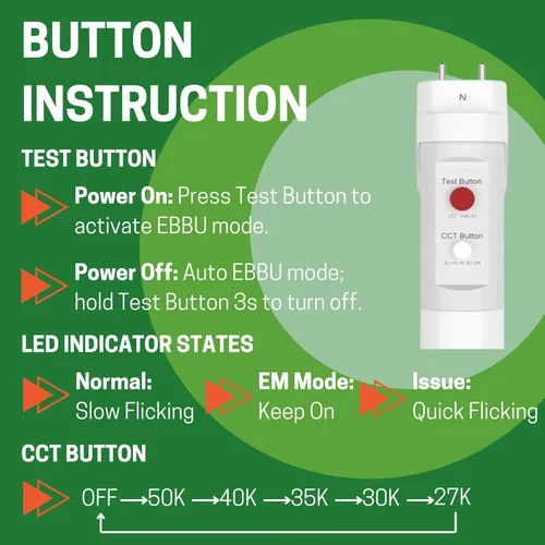 Vista 6 de E2 LIGHTING Bombillas LED T8 de 4 pies con batería de emergencia, repuesto de tubo fluorescente, 5 CCT sintonizables 2700K-5000K, 6W, 120-277V