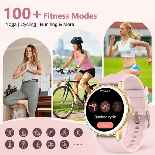Vista 4 de Reloj inteligente para mujer, compatible con iPhone y Android, ritmo cardíaco SPO₂ y seguimiento de la salud de la mujer, más de 100 modos