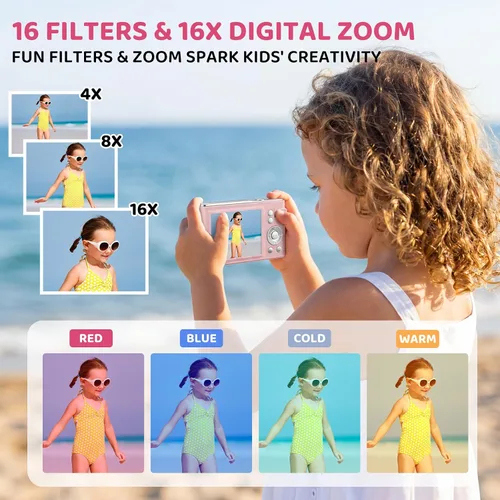 Vista 4 de Cámara digital, 48MP FHD 1080P cámara de apuntar y disparar con zoom de 16x, cámara portátil compacta antivibración para fotografía con tarjeta