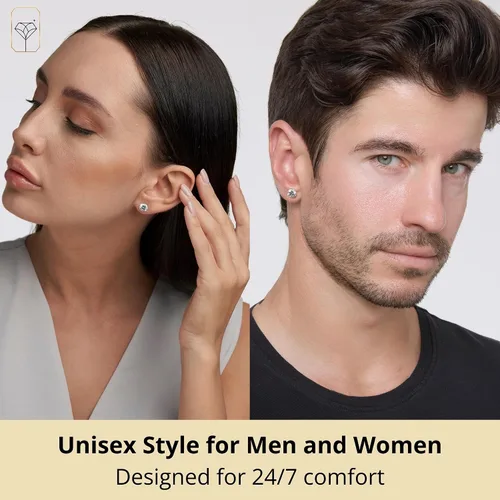 Vista 3 de Aretes solitarios redondos de circonita cúbica de oro de 14 quilates para mujeres y hombres Aretes de tuerca de circonita cúbica antideslustre