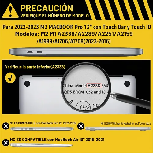 Vista 2 de IBENZER Compatible con MacBook Pro 13 pulgadas 2025 2024 M2 Funda 2025-2016 M1 A2338 A2289 A2251 A2159 A1989 A1706 A1708, carcasa rígida y cubierta