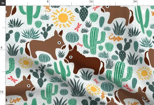 Vista 3 de Spoonflower Fabric - Life Country Animals Western Cactus Desert Farm Donkey Printed on Chiffon Fabric Fat Quarter - Sewing Fashion Apparel Dresses