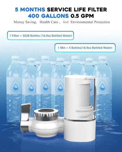 Vista 9 de Vortopt Filtro de grifo, certificado NSF, sistema de purificación de agua de alta eficiencia de 400 galones, eliminación rápida del 99% de cloro
