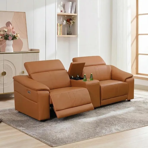Vista 9 de Sofá reclinable eléctrico de cuero transpirable, sofá reclinable de 3 asientos para sala de estar, sofá modular de estilo moderno con reclinables
