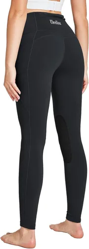 Vista 4 de FitsT4 Sports Pantalones de equitación con forro polar para mujer, pantalones ecuestres de invierno, con parche en la rodilla, mallas de equitación