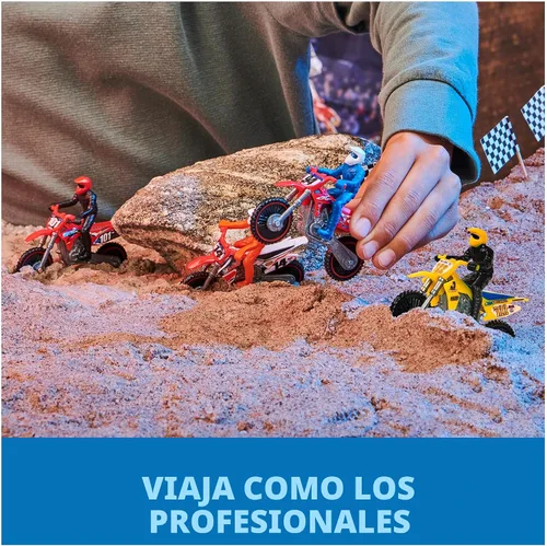 Vista 5 de Supercross, Auténtico paquete de 5 motocicletas fundidas a escala 1:24 con figura de jinete, moto de juguete para niños y coleccionistas a partir