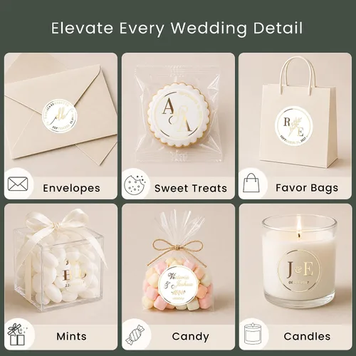 Vista 5 de Pegatinas de invitación de boda personalizadas pegatinas de boda claras Calcomanías de invitación de boda para regalos, tazas, bolsos, golosinas