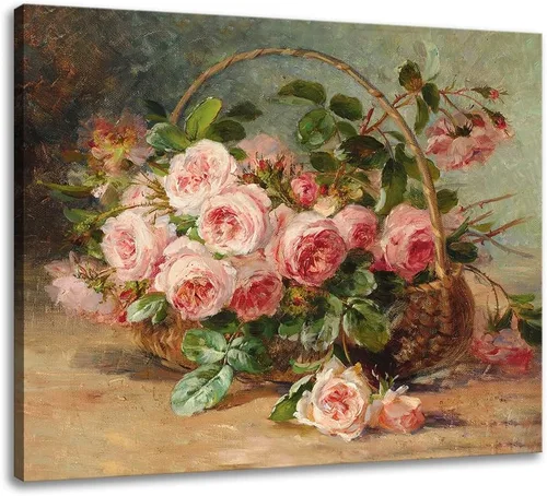 Vista 22 de Cuadro de flores para sala de estar, arte de pared floral azul y blanco sobre lienzo con detalles dorados para decoración de dormitorio gris, 32 x