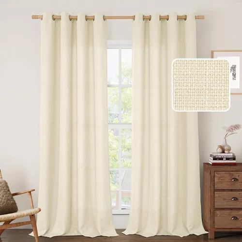Vista 26 de LAMIT Cortinas de Lino Blancas Semitransparentes para Dormitorio, Paneles Filtrantes de Luz, Cortinas de Lino con Ojales de Protección de Privacidad