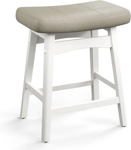 Vista 27 de MAISON ARTS Juego de 4 taburetes de bar grises para encimera de cocina, patas de madera maciza con asiento de silla de montar de piel sintética