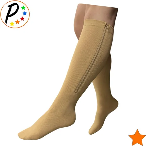 Vista 2 de Calcetines de compresión moderada para circulación de piernas con cremallera de 15-20 mmHg (beige, S/M)