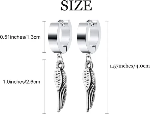 Vista 6 de Aretes de aro unisex punk hip hop, acero inoxidable, plateado, negro, dorado, bloqueo de trueno, rayo, perno colgante, regalo para mujeres, hombres