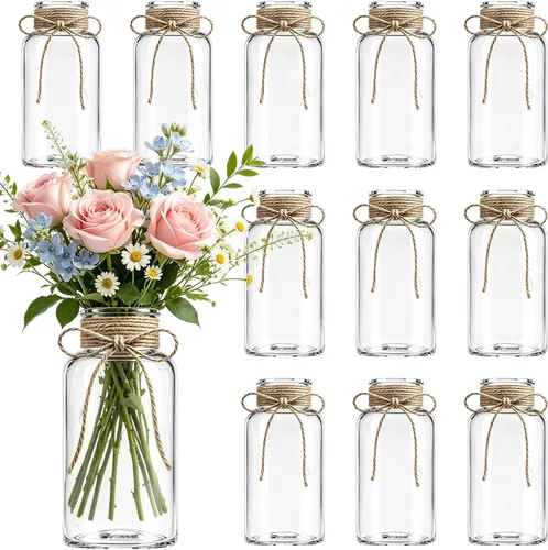 Vista 11 de Jarrones de cristal para centros de mesa, jarrones cilíndricos bohemios en tarros de masón a granel para bodas, fiestas y día de la madre