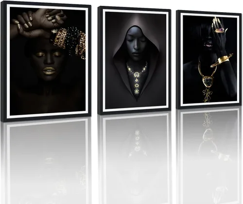 Vista 79 de MAMAGO Lienzo decorativo para pared, pintura de belleza dorada y negra, fotos de mujeres africanas, hermosos pósteres de mujer negra, impresiones